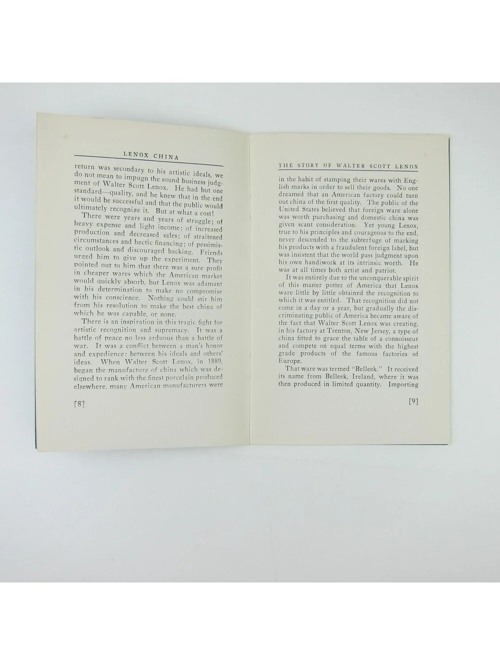 Lenox China Booklet Story of Walter Scott Lenox & Making of Lennox Vintage 1930s